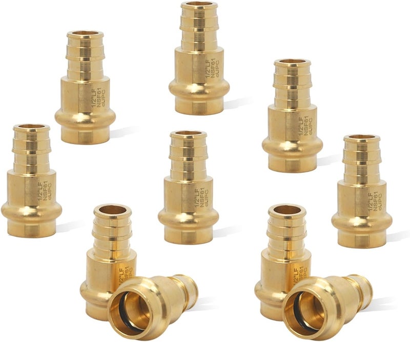 Abbiemo 10PCS 1/2 inch Propress x 1/2 inch PEX-A Adapter Crimp Fittings Brass Coupling with EPDM O-Ring for Copper Pipe Connections Lead-Free Brass 250 PSI Pressure Rating Leak-Proof - Image 1